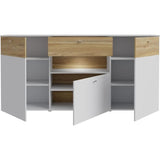 Buffet 3 portes1 tiroir LED - COMO- 194,8 x 41,3 x 94,5 cm - Gris / Chene