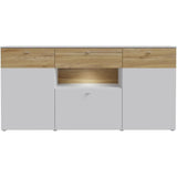 Buffet 3 portes1 tiroir LED - COMO- 194,8 x 41,3 x 94,5 cm - Gris / Chene