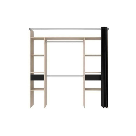 Dressing double ARTIC - L198 x P48 x H203 cm - Décor chene + rideau noir - Made in France