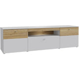 Meuble TV LED - COMO - 2 portes - Gris / Chene - 209,8 x 52 x 59,3 cm