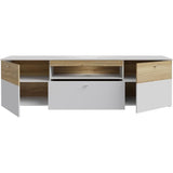 Meuble TV LED - COMO - 2 portes - Gris / Chene - 209,8 x 52 x 59,3 cm