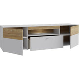 Meuble TV LED - COMO - 2 portes - Gris / Chene - 209,8 x 52 x 59,3 cm