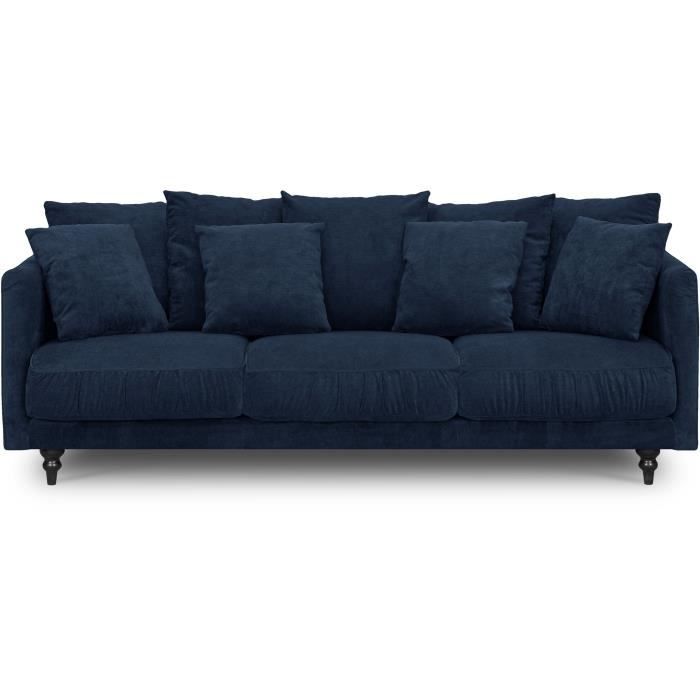 Canapé droit fixe 4 places - Tissu bleu - Classique - L 212 x P 93 cm - CONSTANCE