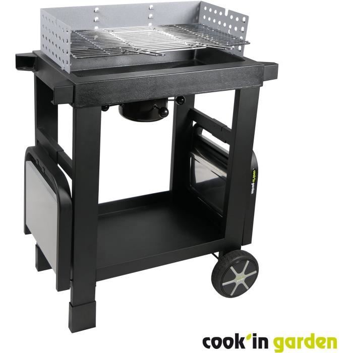COOK'IN GARDEN Barbecue au charbon de bois EASY 60 - L 134 x l 48 x H 96cm - Surface de cuisson : L 57 x l 30cm - Noir