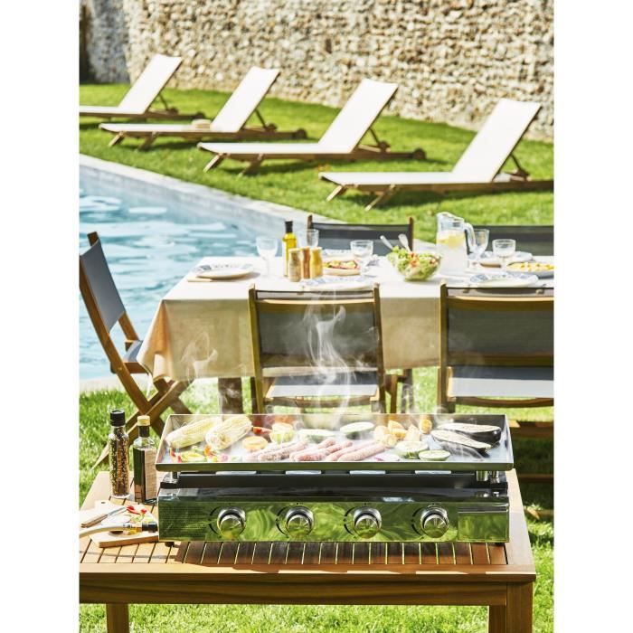 COOKING BOX Plancha a gaz BRASILIA - 4 feux - 10kW - 84x41x24,5 cm - Tout inox - Surface cuisson: 84x34 cm