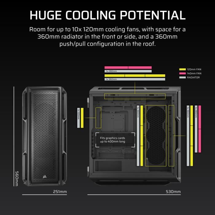 Boîtier PC - CORSAIR - Série 5000T - Moyen tour - Noir