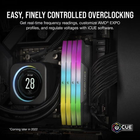 Mémoire RAM - CORSAIR - Vengeance RGB DDR5 RAM 32Go (2x16Go) 6000MHz CL36 AMD Expo Compatible iCUE - Gris (CMH32GX5M2E6000Z36)