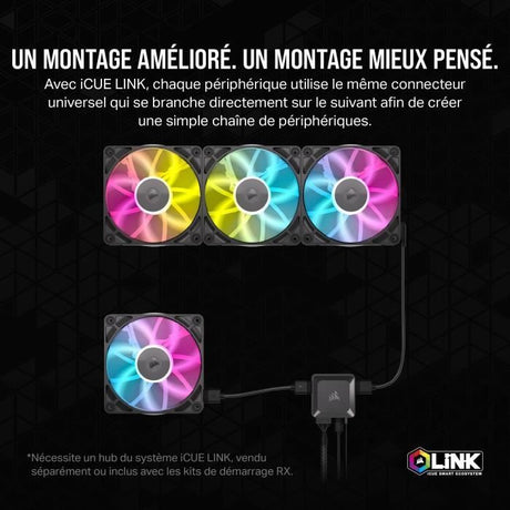Refroidissement PC - CORSAIR - CO-9051023-WW - Kit d'extension ventilateurs PWM iCUE LINK RX140 RGB 140 mm White