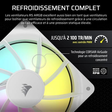 Ventilateur ARGB 120mm - CORSAIR - RS120 - Blanc - Refroidissement performant et effets lumineux ARGB