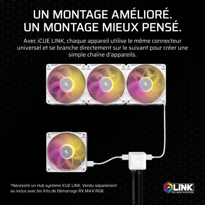Refroidissement PC - CORSAIR - CO-9051039-WW - Kit de démarrage ventilateurs iCUE LINK RX140 RGB Max White Single Fan