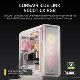 Boîtier PC ATX - CORSAIR - 5000T LX RGB - 3 Ventilateurs LX120 RGB - Éclairage Aurora RGB - Blanc