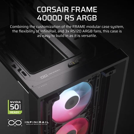 Boîtier ATX - CORSAIR - FRAME 4000D RS ARGB - Modulaire - 3 Ventilateurs ARGB Préinstallés - Débit d'air Élevé