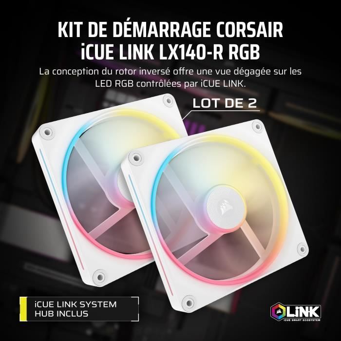 Refroidissement PC - CORSAIR - CO-9051056-WW - iCUE LINK LX140R RGB white Dual Fan