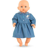 Robe Week-end a Paris - Corolle - 30 cm - Imitation denim - Col claudine - Broderies coeurs