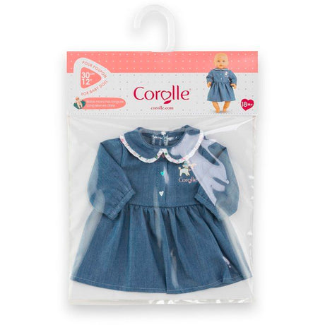 Robe Week-end a Paris - Corolle - 30 cm - Imitation denim - Col claudine - Broderies coeurs