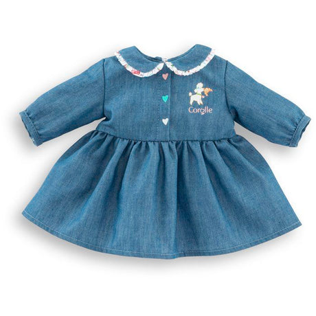 Robe Week-end a Paris - Corolle - 30 cm - Imitation denim - Col claudine - Broderies coeurs