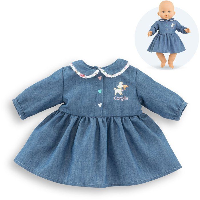 Robe Week-end a Paris - Corolle - 36 cm - Imitation denim - Col claudine - Sérigraphie petit chien