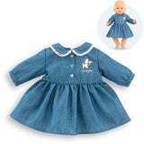 Robe Week-end a Paris - Corolle - 36 cm - Imitation denim - Col claudine - Sérigraphie petit chien