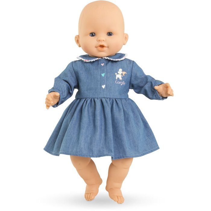Robe Week-end a Paris - Corolle - 36 cm - Imitation denim - Col claudine - Sérigraphie petit chien