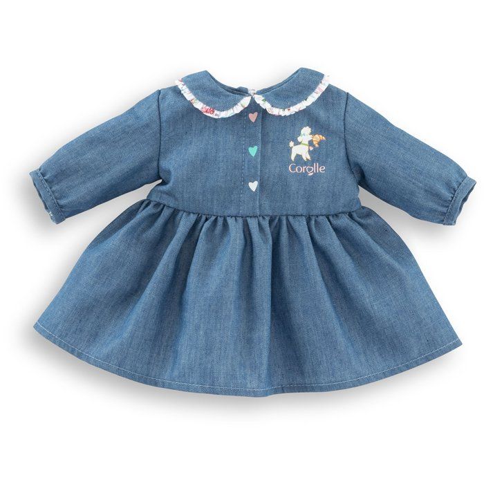 Robe Week-end a Paris - Corolle - 36 cm - Imitation denim - Col claudine - Sérigraphie petit chien