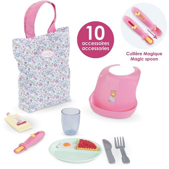 Grand coffret repas - COROLLE - Floral - Pour poupon 36/42 cm - Des 24 mois