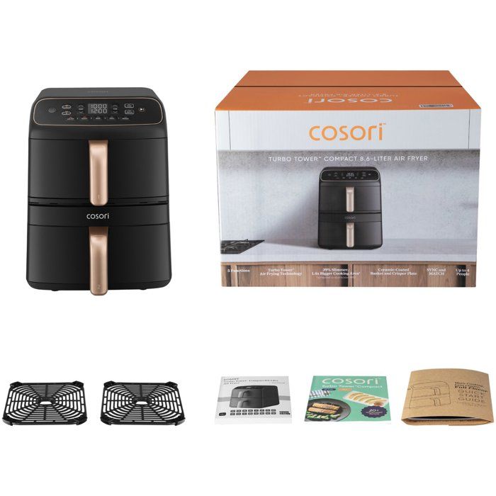 Friteuse sans huile COSORI - Turbo Tower Pro Smart Compact - Capacité 8,6L - 5 programmes - 2630W - Noir