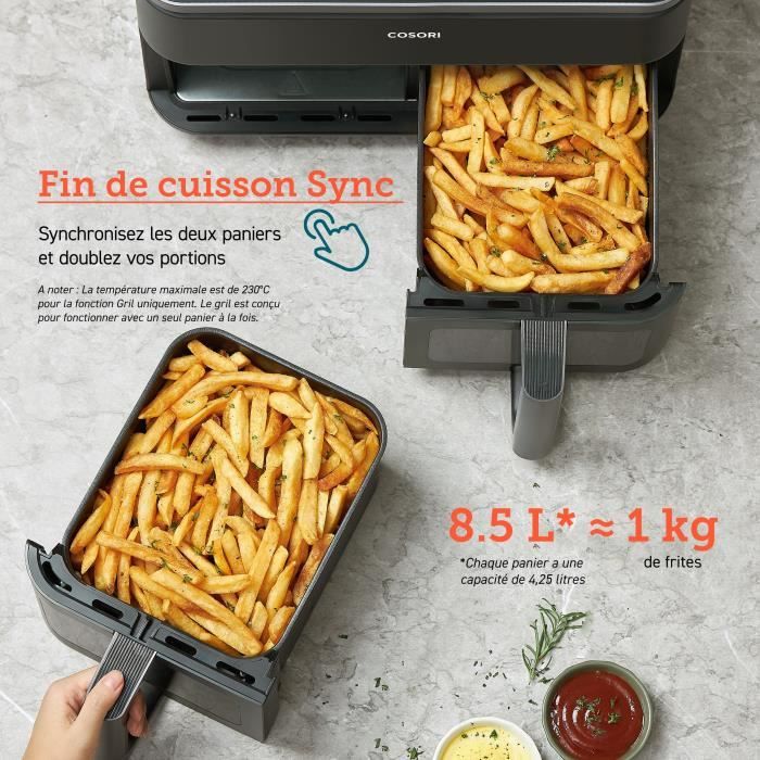 Friteuse sans huile COSORI - Dual Basket Chef Edition - Capacité 8,5L - 2 paniers - 8 programmes - 1750W - Noir