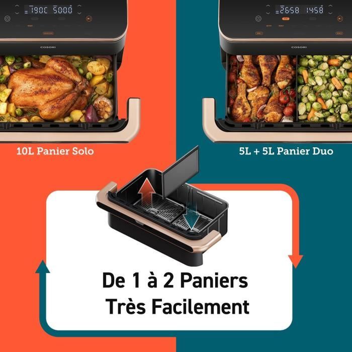 Friteuse sans huile COSORI - Dual Blaze Twinfry Chef Edition - Capacité 10L - 6 programmes - 2800W - Noir