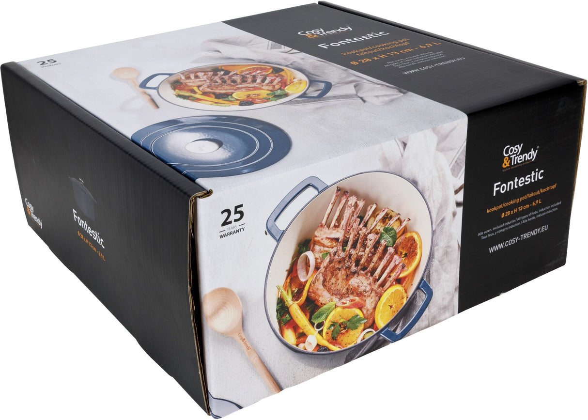 Cocotte avec couvercle - COSY & TRENDY - FONTESTIC - Fonte émaillée- Ø28 cm - 6,15 L - Tous feux dont induction - Bleu