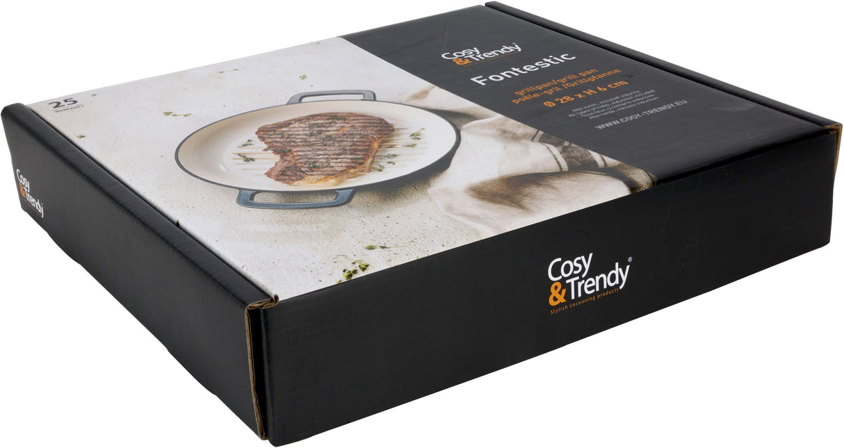 Poele a grill - COSY & TRENDY - FONTESTIC - Fonte émaillée - Ø28 cm - Tous feux dont induction - Bleu