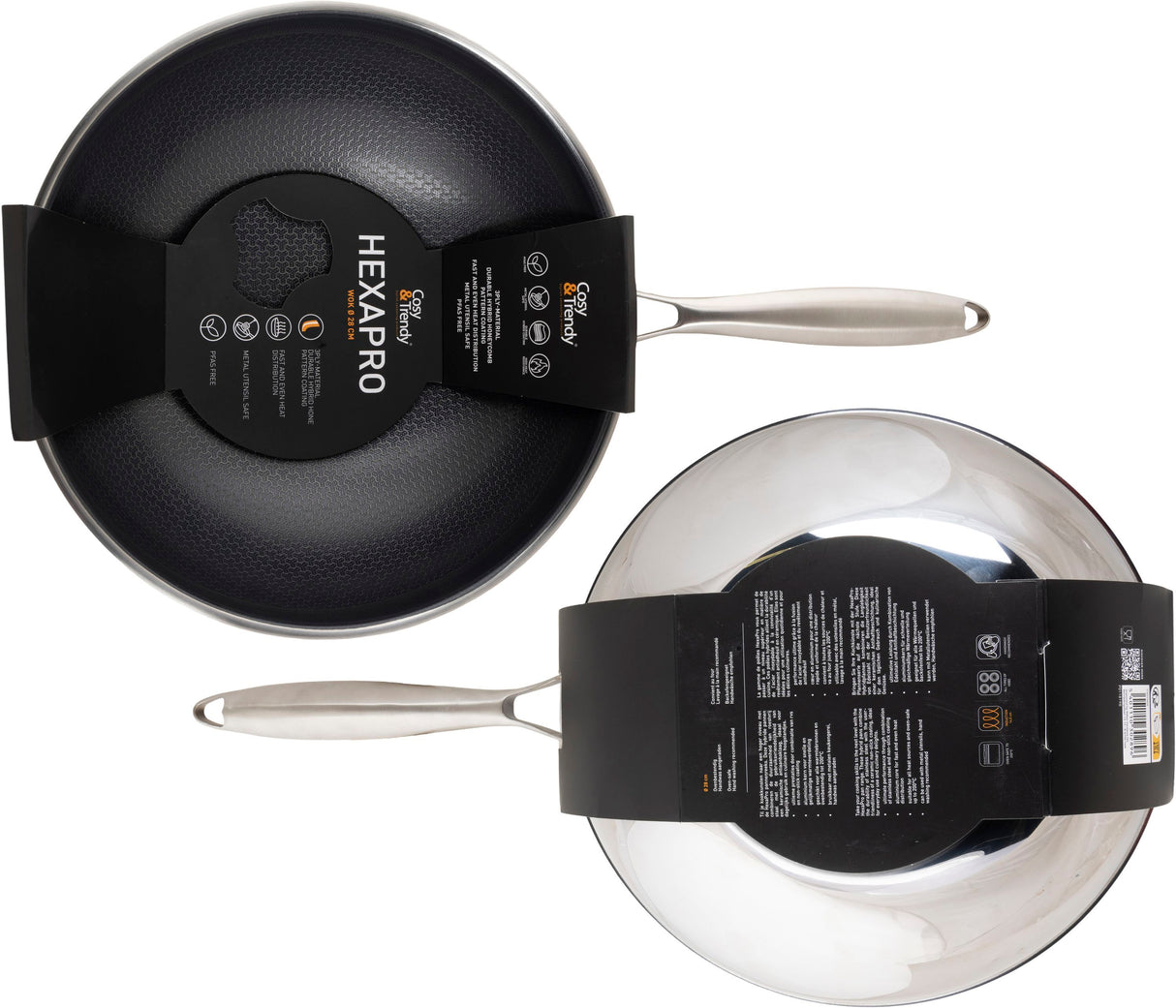 Wok - COSY & TRENDY - HEXAPRO - Acier inoxydable - Ø24 cm - Anti-adhésive - Tous feux dont induction