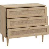 Commode - 3 tiroirs - Décor Chene- Cannage - L90,4 x P41,4 x H80 cm - CALASETTA