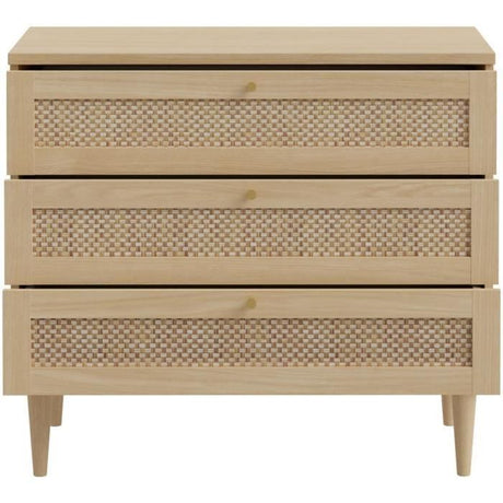 Commode - 3 tiroirs - Décor Chene- Cannage - L90,4 x P41,4 x H80 cm - CALASETTA