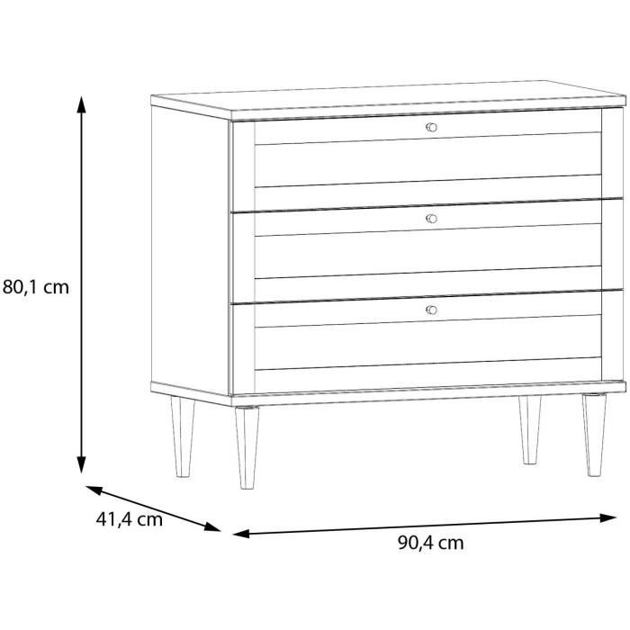 Commode - 3 tiroirs - Décor Chene- Cannage - L90,4 x P41,4 x H80 cm - CALASETTA