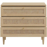 Commode - 3 tiroirs - Décor Chene- Cannage - L90,4 x P41,4 x H80 cm - CALASETTA