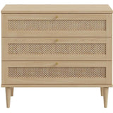 Commode - 3 tiroirs - Décor Chene- Cannage - L90,4 x P41,4 x H80 cm - CALASETTA