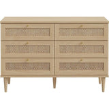 Commode - 6 tiroirs - Décor Chene - Cannage -  L120 x P41,4 x H80 cm - CALASETTA