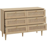 Commode - 6 tiroirs - Décor Chene - Cannage -  L120 x P41,4 x H80 cm - CALASETTA