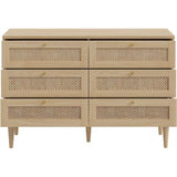 Commode - 6 tiroirs - Décor Chene - Cannage -  L120 x P41,4 x H80 cm - CALASETTA