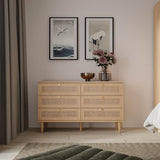 Commode - 6 tiroirs - Décor Chene - Cannage -  L120 x P41,4 x H80 cm - CALASETTA