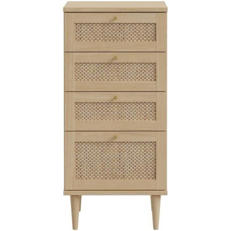 Chiffonnier  4 tiroirs - Décor Chene et cannage - L50,4 x P41,4 x H108,8 cm - CALASETTA