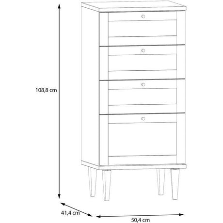 Chiffonnier  4 tiroirs - Décor Chene et cannage - L50,4 x P41,4 x H108,8 cm - CALASETTA