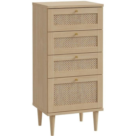 Chiffonnier  4 tiroirs - Décor Chene et cannage - L50,4 x P41,4 x H108,8 cm - CALASETTA