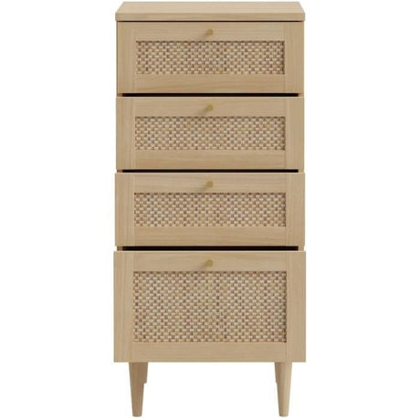 Chiffonnier  4 tiroirs - Décor Chene et cannage - L50,4 x P41,4 x H108,8 cm - CALASETTA