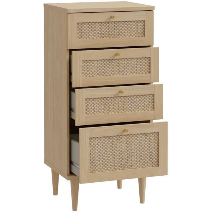 Commode - CALASETTEA - 4 tiroirs - Décor Chene - 50,4 x 41,4 x 108,8 cm