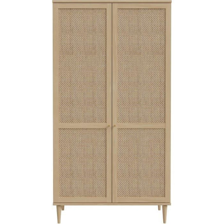 Armoire de chambre - 2 portes battantes - Décor Chene - Cannage - L110 x H208 x P54 cm - CALASETTA