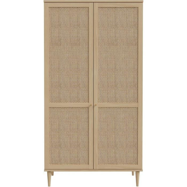 Armoire de chambre - 2 portes battantes - Décor Chene - Cannage - L110 x H208 x P54 cm - CALASETTA