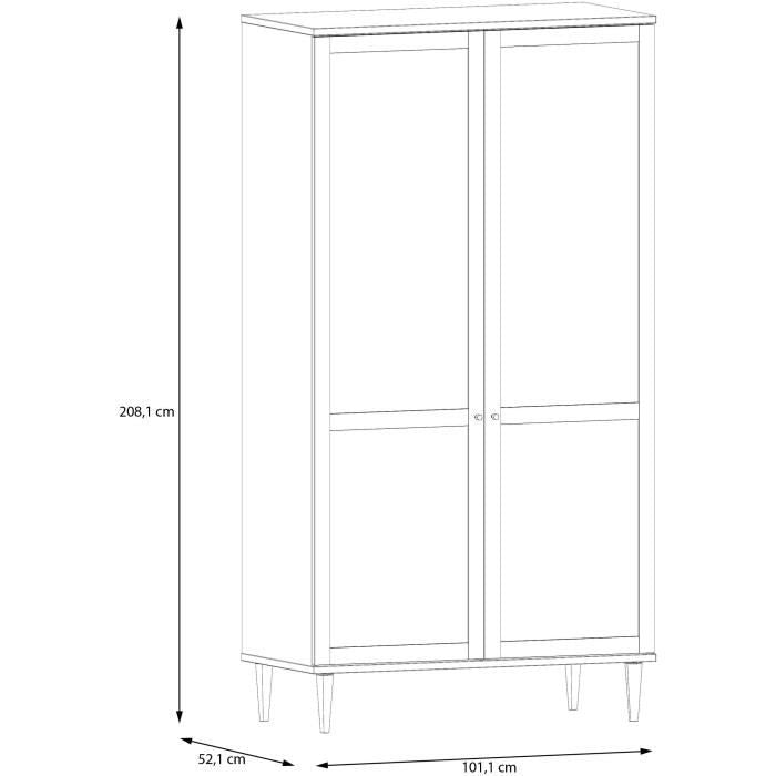 Armoire de chambre - 2 portes battantes - Décor Chene - Cannage - L110 x H208 x P54 cm - CALASETTA