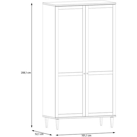 Armoire de chambre - 2 portes battantes - Décor Chene - Cannage - L110 x H208 x P54 cm - CALASETTA
