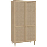 Armoire de chambre - 2 portes battantes - Décor Chene - Cannage - L110 x H208 x P54 cm - CALASETTA